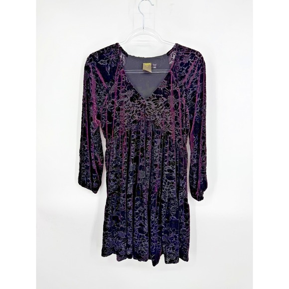 Taylor Dresses & Skirts - Taylor Y2K Babydoll Mini Dress Size 6 Burnout Velvet 2000s Retro Funky Hippie
